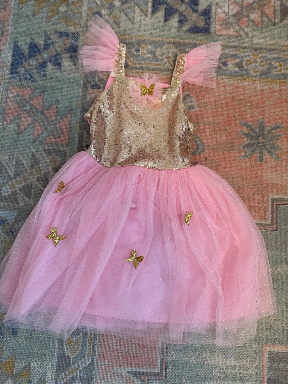Great Pretenders: Sparkle Pink & Gold Butterfly Tulle Dress for Kids (5-7)